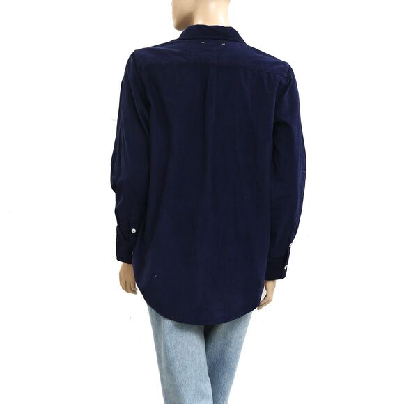 Kerri Rosenthal Ruffle Long Sleeve Tunic Shirt Top Buttondown Navy S New 283481 - Picture 3 of 5